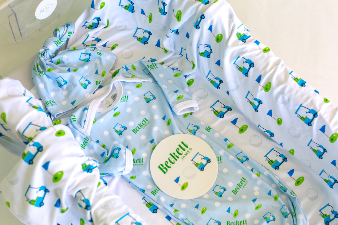Baby Boy Golf Set | Machine Washable Gown, Soft Swaddle & Hospital Going Home Set for Newborns