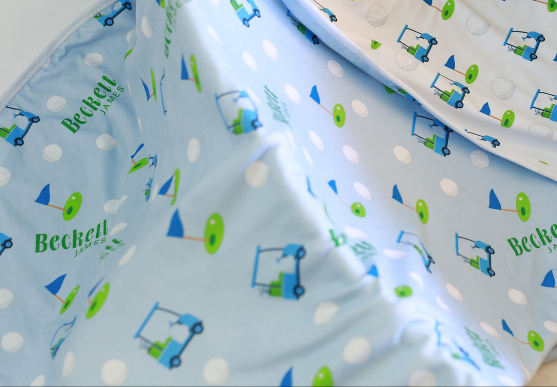 Blue Golf Swaddle - Personalized Baby Blanket | Soft Stretchy Jersey Wrap