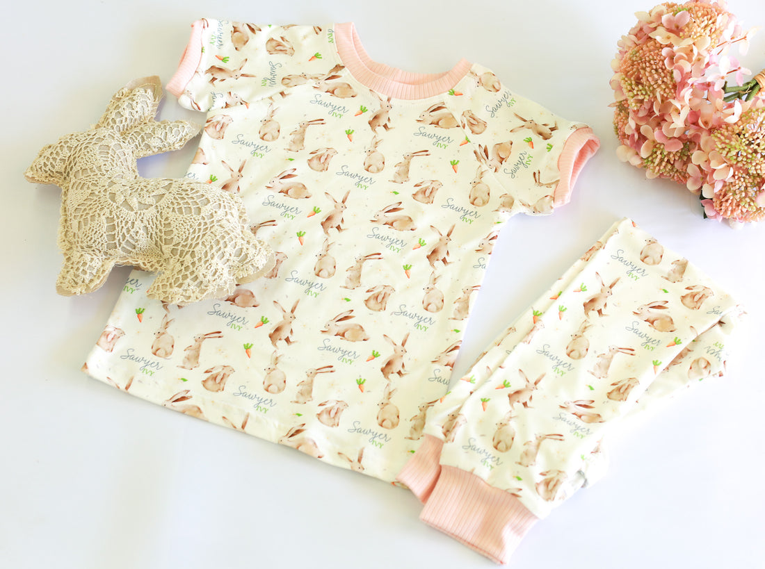 Personalized Easter Pajamas - Soft Jersey Kids Sleepwear With Bunny Print