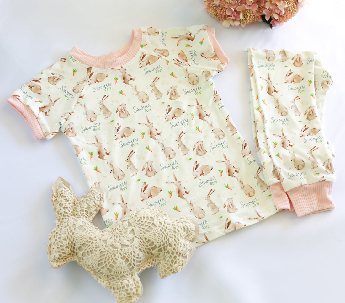 Personalized Easter Pajamas - Soft Jersey Kids Sleepwear With Bunny Print
