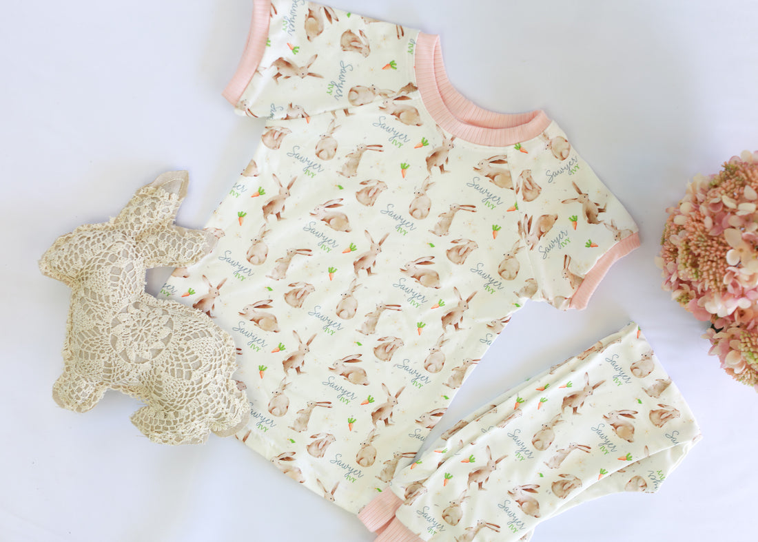 Personalized Easter Pajamas - Soft Jersey Kids Sleepwear With Bunny Print