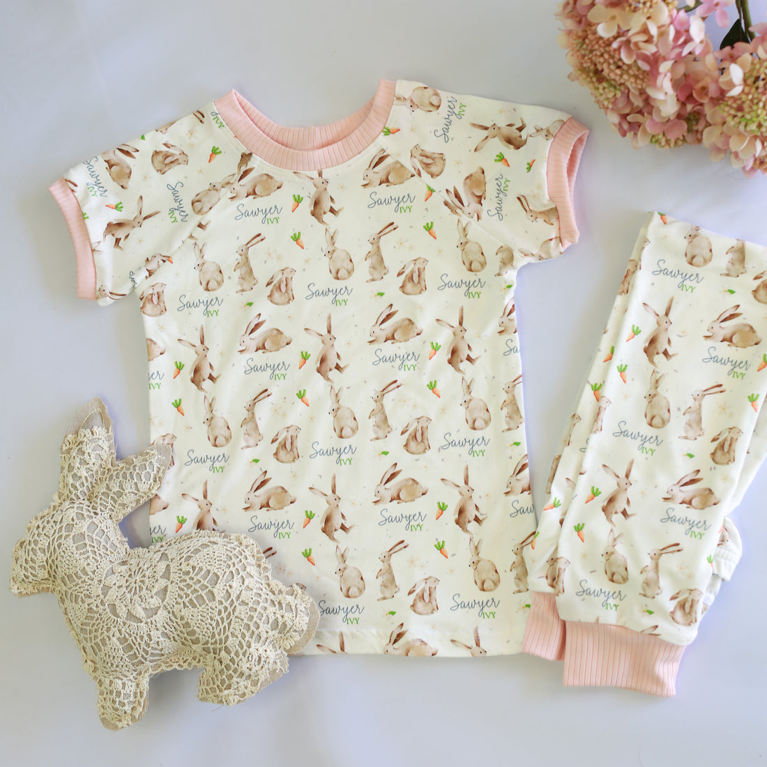 Personalized Easter Pajamas - Soft Jersey Kids Sleepwear With Bunny Print