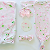 Baby Girl Golf Gift Set – Personalized Cozy Knotted Gown, Swaddle & Hat