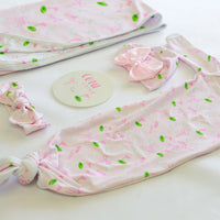 Baby Girl Golf Gift Set – Personalized Cozy Knotted Gown, Swaddle & Hat