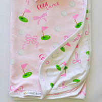 Baby Girl Golf Gift Set – Personalized Cozy Knotted Gown, Swaddle & Hat