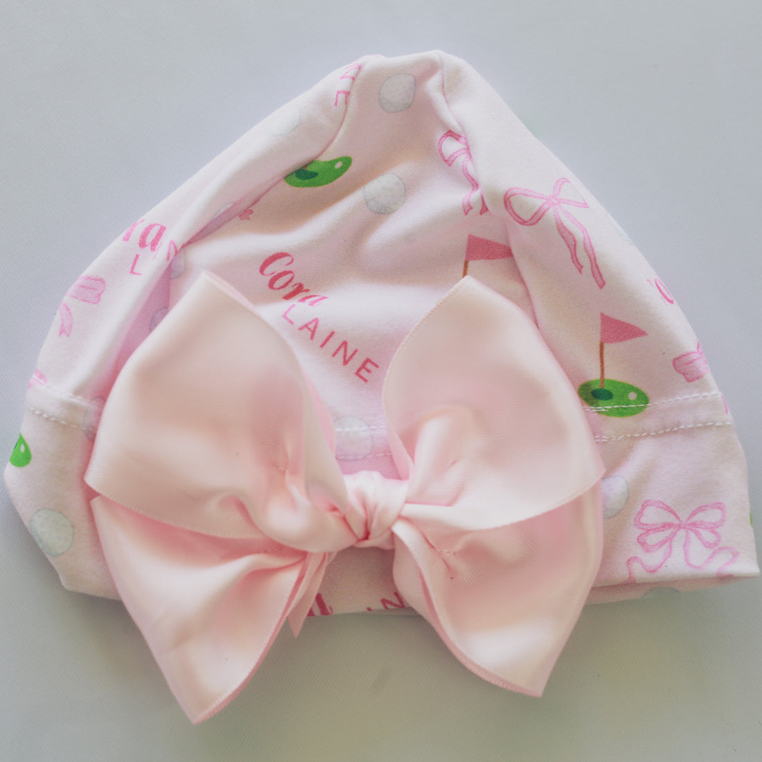 Baby Girl Golf Gift Set – Personalized Cozy Knotted Gown, Swaddle & Hat
