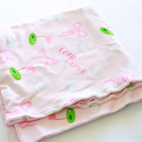 Baby Girl Golf Gift Set – Personalized Cozy Knotted Gown, Swaddle & Hat