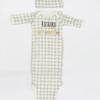 Personalized Baby Set – Little Diggers Take-Me-Home Outfit with Swaddle Blanket & Hat