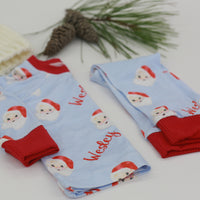 Light Blue Santa Pajamas – Vintage Christmas Sleepwear For Boys | Personalized Name PJs