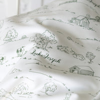 Farmhouse Toile Personalized Baby Boy Keepsake Blanket -Blue or Green Farm Nursery Gift