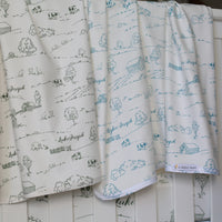 Farmhouse Toile Personalized Baby Boy Keepsake Blanket -Blue or Green Farm Nursery Gift