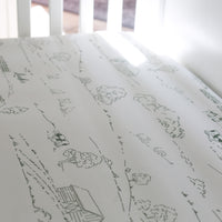 Farmhouse Toile Baby Boy Crib Sheet - Personalized Farm Nursery Bedding Blue or Green