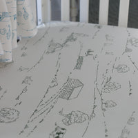 Farmhouse Toile Baby Boy Crib Sheet - Personalized Farm Nursery Bedding Blue or Green