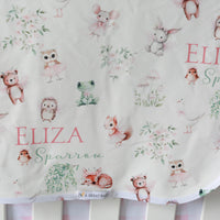 Personalized Baby Blanket – Woodland Animal Blanket with Satin Trim Edge, Pink Keepsake