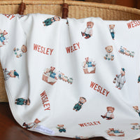 Teddy Bear Blankie - Personalized Baby Keepsake Blanket with Satin Trim, Soft Plush Comforter