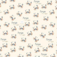a repeating pattern of small crabs or lobsters, each with the name "Morgan" written on it. The pattern is composed of multiple instances of the same crab or lobster, creating a visually cohesive and repetitive design.