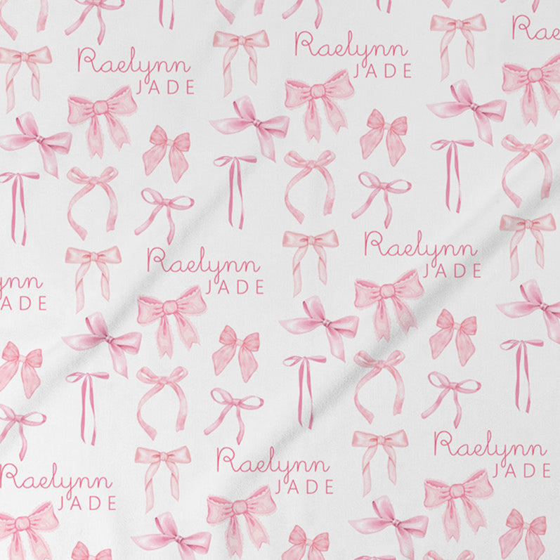 Personalized Baby Swaddle | Pink Coquette Bows Soft Stretchy Blanket Gift