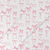 Personalized Baby Swaddle | Pink Coquette Bows Soft Stretchy Blanket Gift
