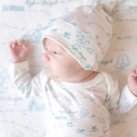Farmhouse Toile Baby Gown - Personalized Tie Bottom Newborn Outfit Blue or Green Farm Boy Gift