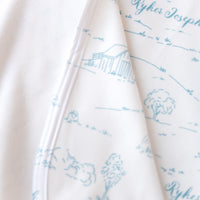 Farmhouse Toile Personalized Baby Boy Keepsake Blanket -Blue or Green Farm Nursery Gift