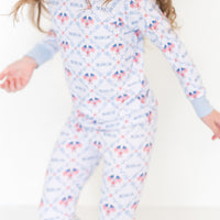 Best Patriotic Girl Gift | Personalized Grandmillennial American Flag Pajamas for Girls