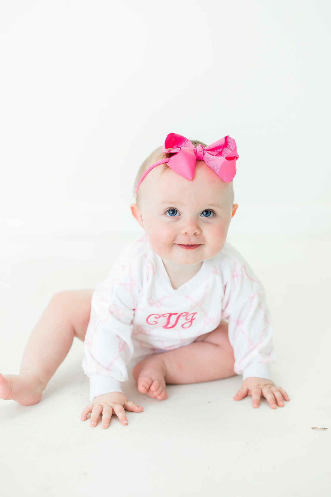 Monogrammed Heirloom Bows Bubble Suit - Soft, Long Sleeve Onesie for Babies