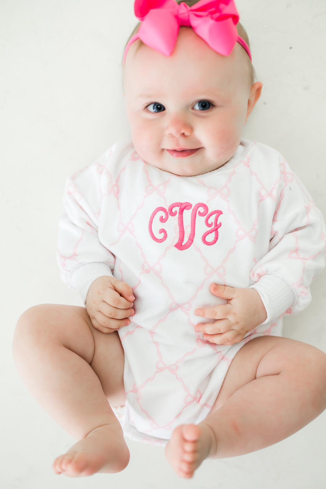 Monogrammed Heirloom Bows Bubble Suit - Soft, Long Sleeve Onesie for Babies