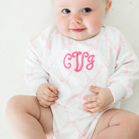 Monogrammed Heirloom Bows Bubble Suit - Soft, Long Sleeve Onesie for Babies