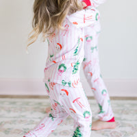 Pink Stripe Santa Pajamas - Personalized Girls Holiday Sleepwear with Cozy Striped Fabric