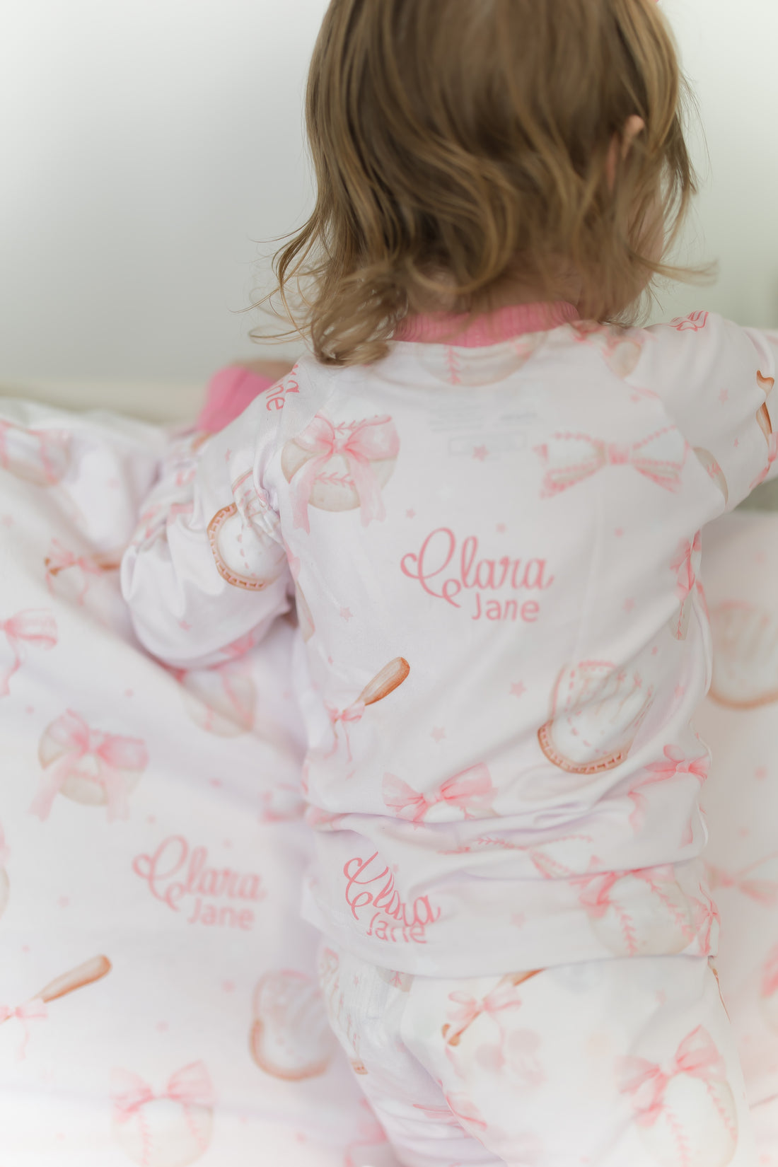 Personalized Baseball Pajamas – Girls Soft Knit Sleepwear with Bows, Cozy & Fade Resistant