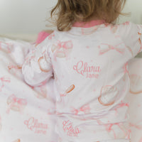 Personalized Baseball Pajamas – Girls Soft Knit Sleepwear with Bows, Cozy & Fade Resistant