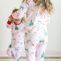 Pink Stripe Santa Pajamas - Personalized Girls Holiday Sleepwear with Cozy Striped Fabric