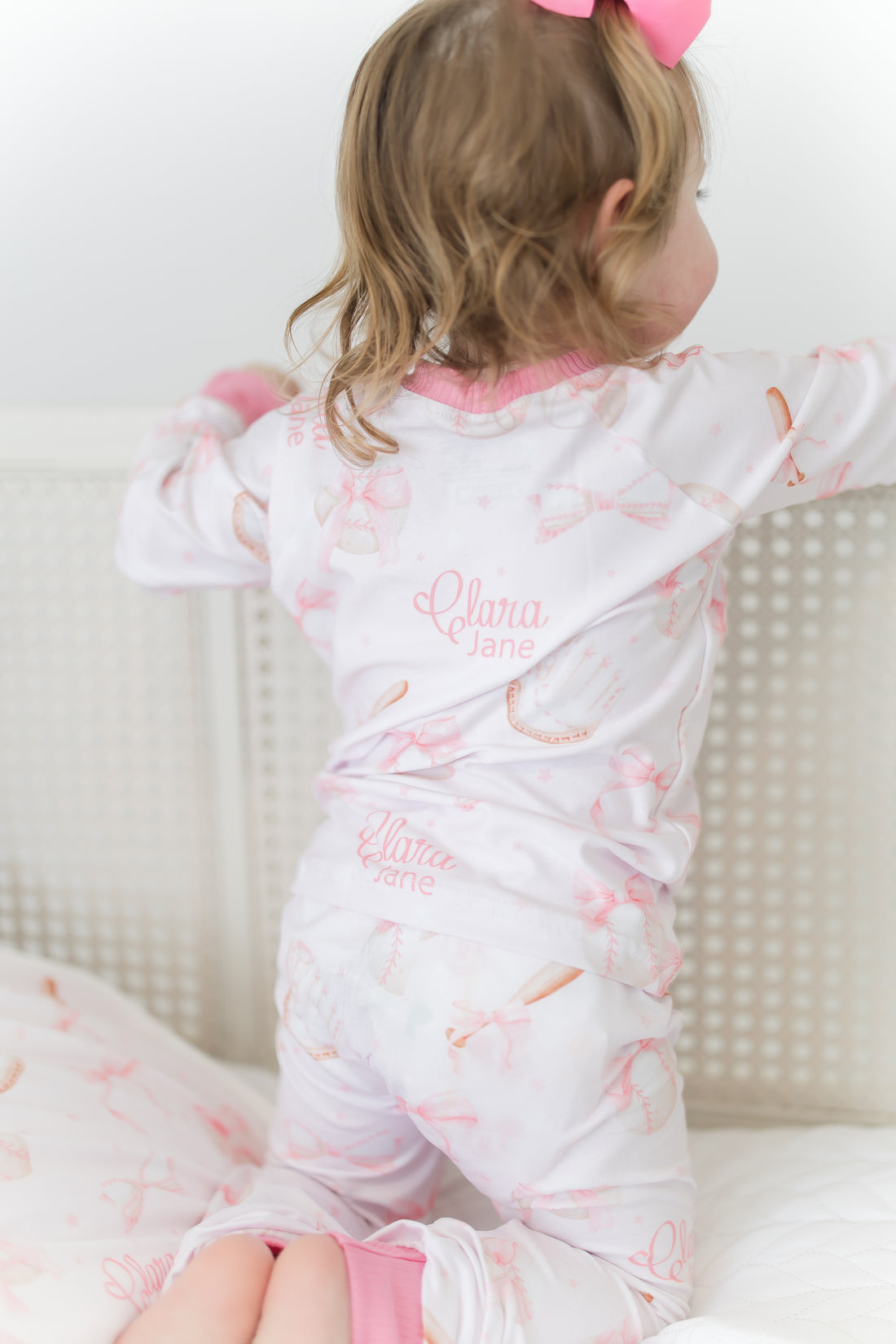 Personalized Baseball Pajamas – Girls Soft Knit Sleepwear with Bows, Cozy & Fade Resistant