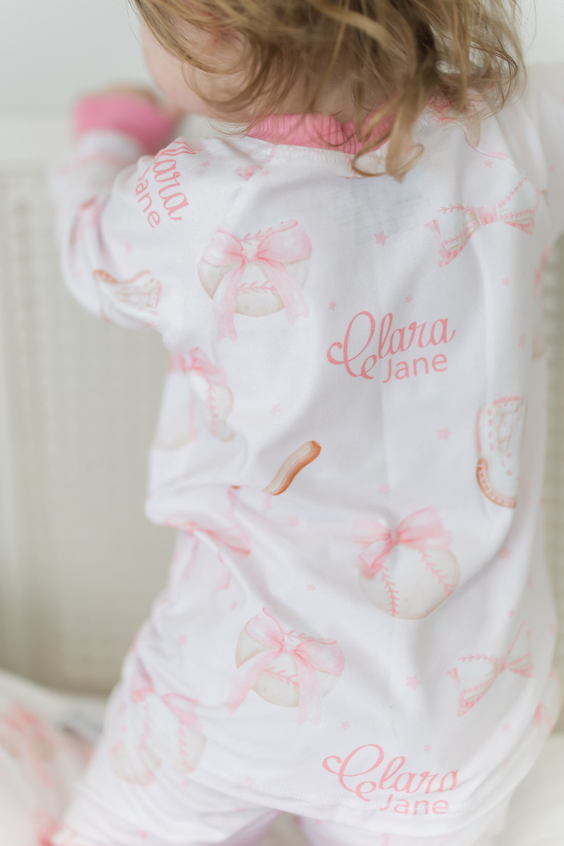 Personalized Baseball Pajamas – Girls Soft Knit Sleepwear with Bows, Cozy & Fade Resistant