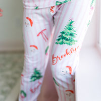 Pink Stripe Santa Pajamas - Personalized Girls Holiday Sleepwear with Cozy Striped Fabric