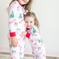 Pink Stripe Santa Pajamas - Personalized Girls Holiday Sleepwear with Cozy Striped Fabric