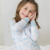 Monogrammed Blue Bows Pajamas for Girls, Soft & Cozy (3 months to kids 14)