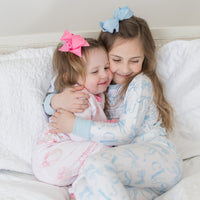 Monogrammed Blue Bows Pajamas for Girls, Soft & Cozy (3 months to kids 14)