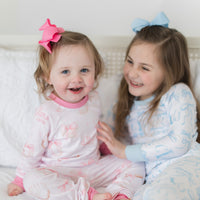 Monogrammed Blue Bows Pajamas for Girls, Soft & Cozy (3 months to kids 14)