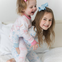 Monogrammed Blue Bows Pajamas for Girls, Soft & Cozy (3 months to kids 14)