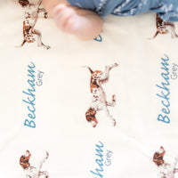 Personalized Baby Gift | Hunting Dog Baby Set with Custom Gown, Hat & Swaddle