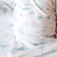 Farmhouse Toile Baby Gown - Personalized Tie Bottom Newborn Outfit Blue or Green Farm Boy Gift