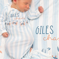 Personalized Baby Gown – Crab Print Gown with Knotted Baby Hat | Soft Stretchy Knit