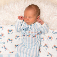 Personalized Baby Gown – Crab Print Gown with Knotted Baby Hat | Soft Stretchy Knit