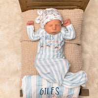 Personalized Baby Gown – Crab Print Gown with Knotted Baby Hat | Soft Stretchy Knit