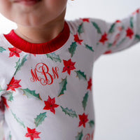 Personalized Christmas Pajamas - Girls Holiday Poinsettia Print Pajama Set