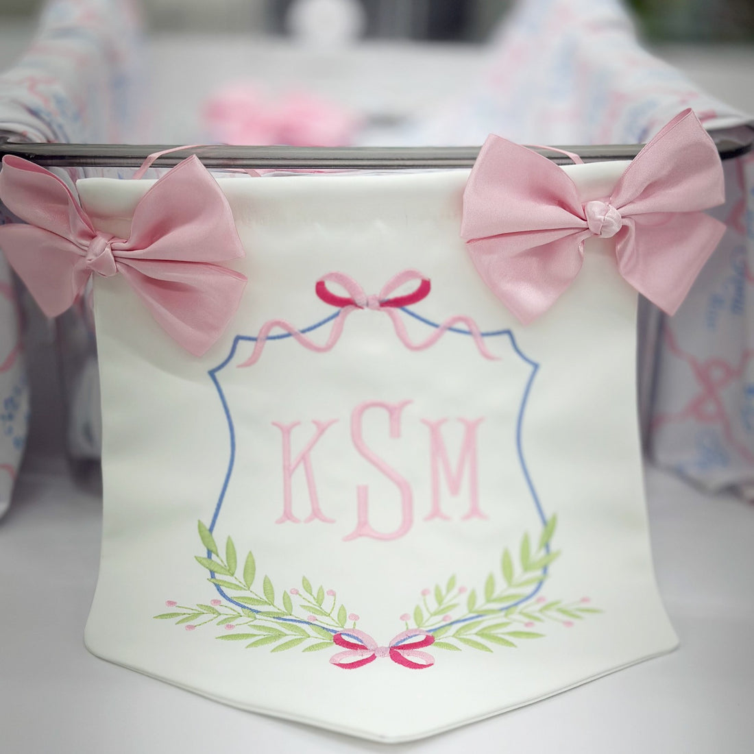 Heirloom Bows Embroidered Monogram Door Hanging Banner