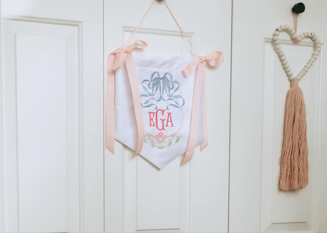 Heirloom Bows Embroidered Monogram Door Hanging Banner