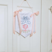 Heirloom Bows Embroidered Monogram Door Hanging Banner