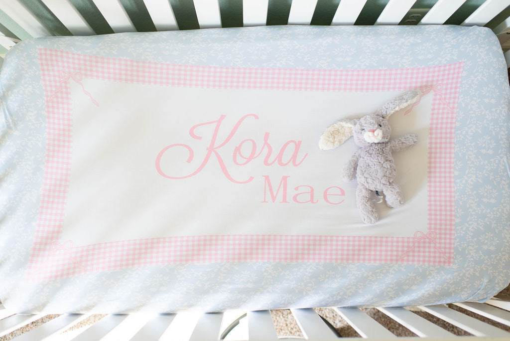Heirloom Bows Pink & Blue Baby Girl Crib Sheet - Vintage Inspired